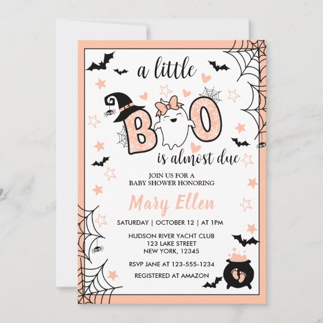 KLEINE BOO PINK HALLOWEEN BABY DUSCHE EINLADUNG (Vorderseite)