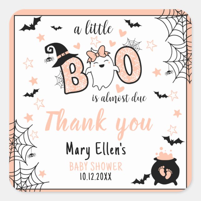 KLEINE BOO PINK HALLOWEEN BABY SHOWY DANKE QUADRATISCHER AUFKLEBER (Vorderseite)