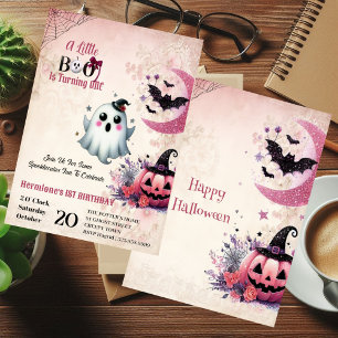 Kleine Boo Pink Jack Halloween Geist 1. Geburtstag Einladung
