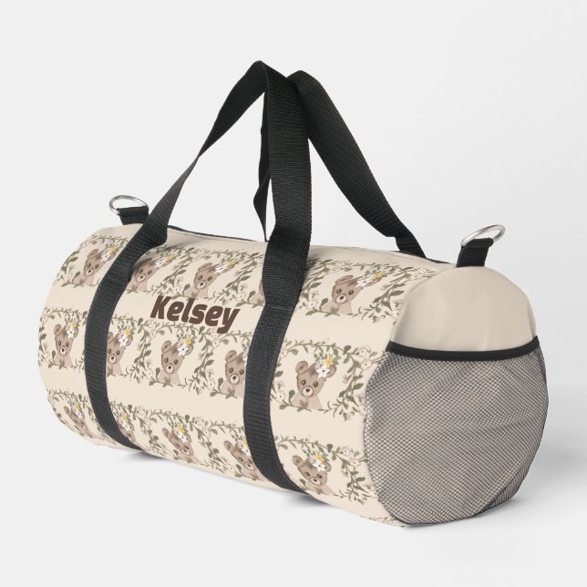 Kleine braune Bären in Weinrahmen Duffle Bag (Rechte Ecke)