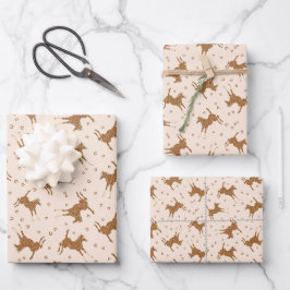 Kleine braune Pferde - auf Lachsrosa. Geschenkpapier Set