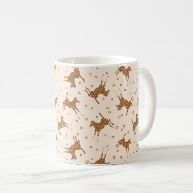 Kleine braune Pferde - auf Lachsrosa. Kaffeetasse (VorderseiteRechts)