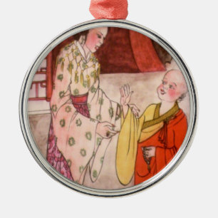 Kleine Buddhistische Mönch Figur Silbernes Ornament