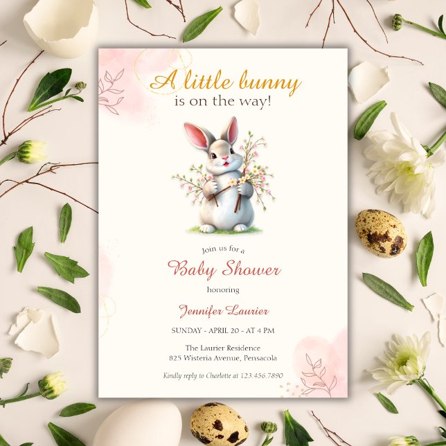 Kleine Bunny Niedlich Floral Oaster Baby Dusche Einladung (Little Bunny Cute Floral Easter Baby Shower Invitation)