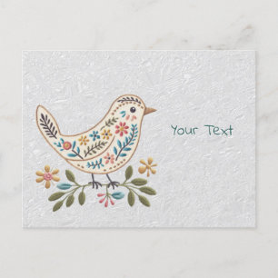 Kleine bunte Blumenpostkarte mit Vogel Postkarte