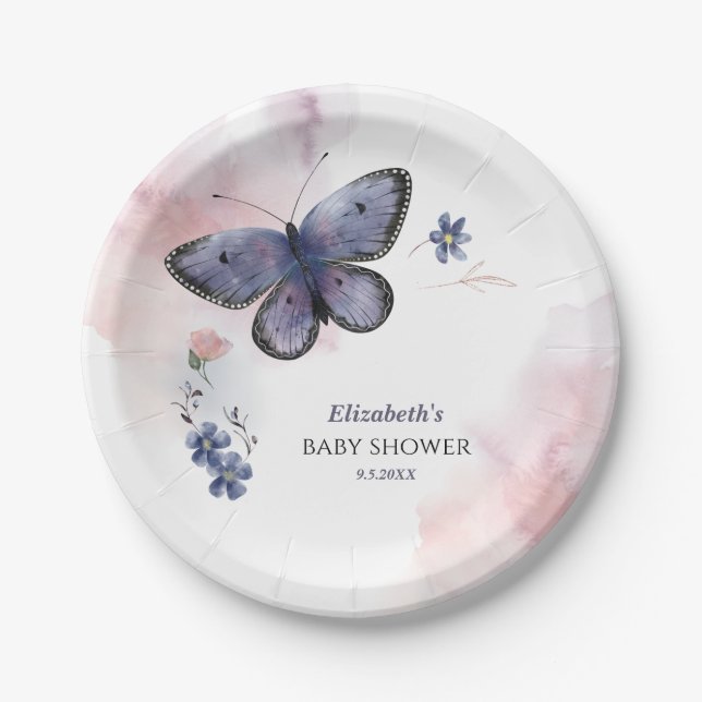 Kleine Butterfly Baby Dusche Pappteller (Vorderseite)
