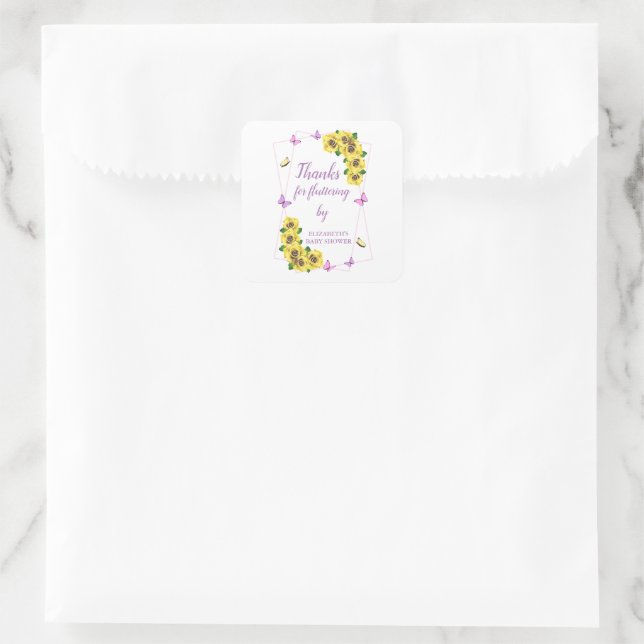 Kleine Butterfly Baby Dusche Quadratischer Aufkleber (Tasche)