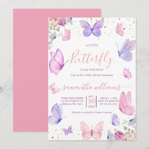 Kleine Butterfly-Blume Rosa Lila Babydusche Einladung