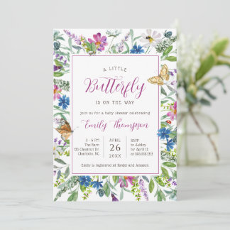 Kleine Butterfly Spring Wildblume Babydusche Einladung