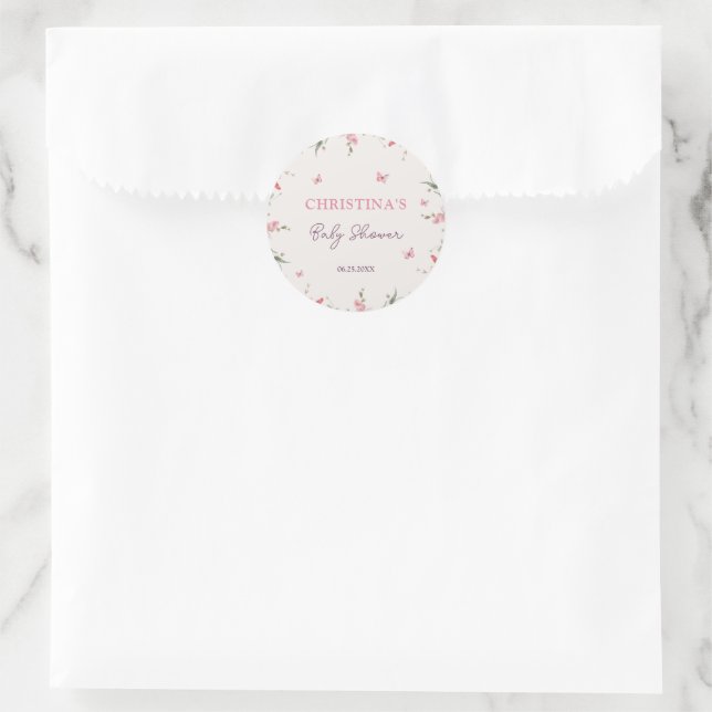 Kleine Butterfly Wasserfarbe Babydusche Runder Aufkleber (Tasche)