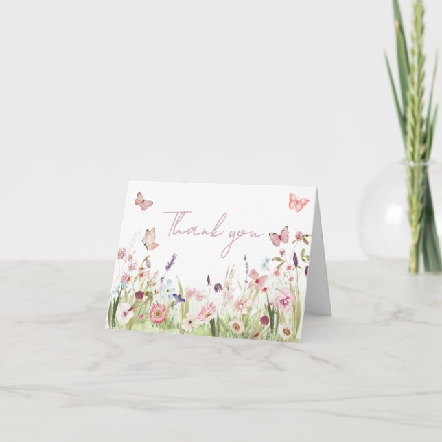 Kleine Butterfly Wildblume Babydusche Dankeskarte (Vorderseite)