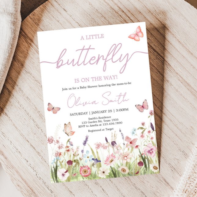 Kleine Butterfly Wildblume Babydusche Einladung (Wildflower Little Butterfly Baby Shower Invitation)