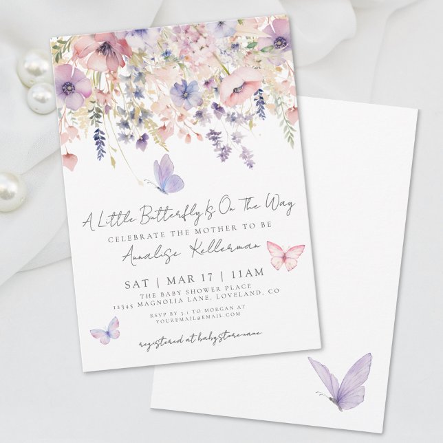 Kleine Butterfly Wildblume Babydusche Einladung (Little Butterfly Wildflower Baby Shower Invitation)