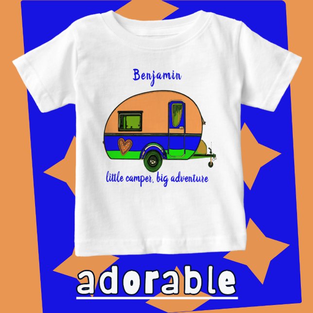 Kleine Camper Big Adventure Child's Name Baby T-shirt (Cute little camper toddler shirt.)