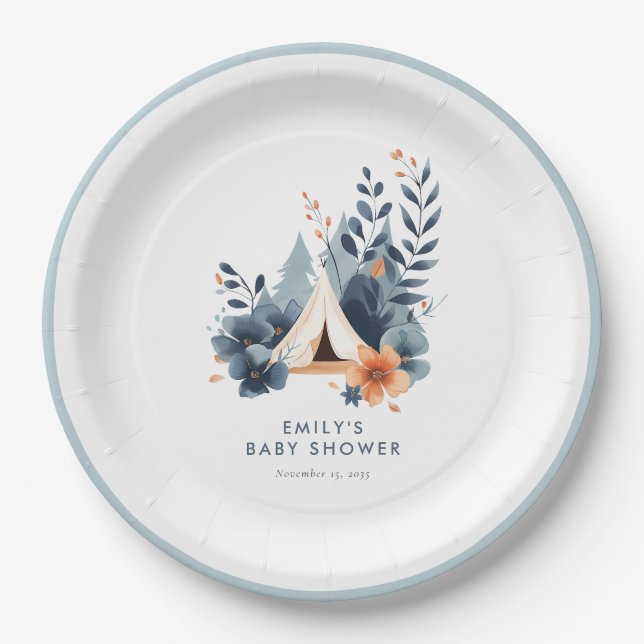 Kleine Camper Forest Babydusche Pappteller (Vorderseite)