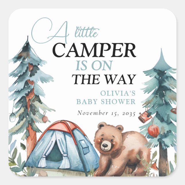 Kleine Camper Forest Babydusche Quadratischer Aufkleber (Vorderseite)