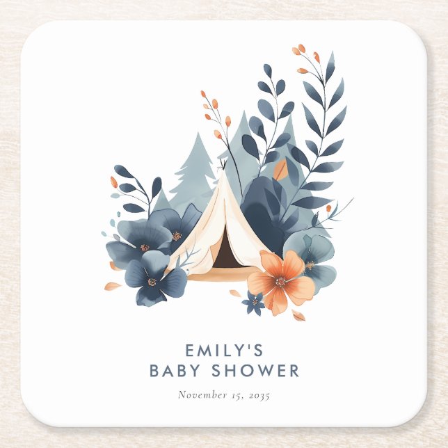 Kleine Camper Forest Babydusche Rechteckiger Pappuntersetzer (Vorderseite)