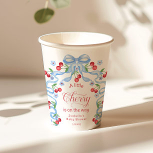 Kleine Cherry Blue Bow Baby Shower Pappbecher