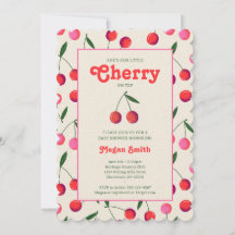 Kleine Cherry Retro Girl Babydusche Einladung: Elf
