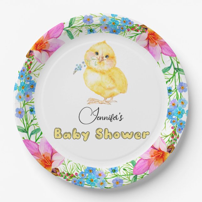Kleine Chick Floral Baby Dusche Pappteller (Vorderseite)