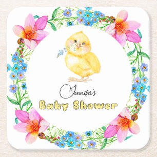 Kleine Chick Floral Baby Dusche Rechteckiger Pappuntersetzer