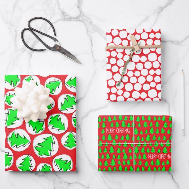 KLEINE CHRISTMAS BÄUME GESCHENKPAPIER SET (Vorderseite)