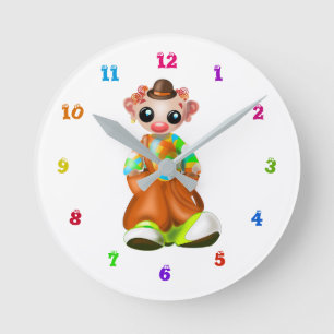 Kleine Clown Babyuhr - Ihre Farben und Schriftart Runde Wanduhr