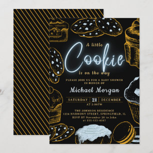 Kleine Cookie Baby Boy Blue und Black Baby Dusche Einladung