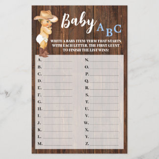 Kleine Cowboy Baby ABC Baby Shower Game Card Flyer