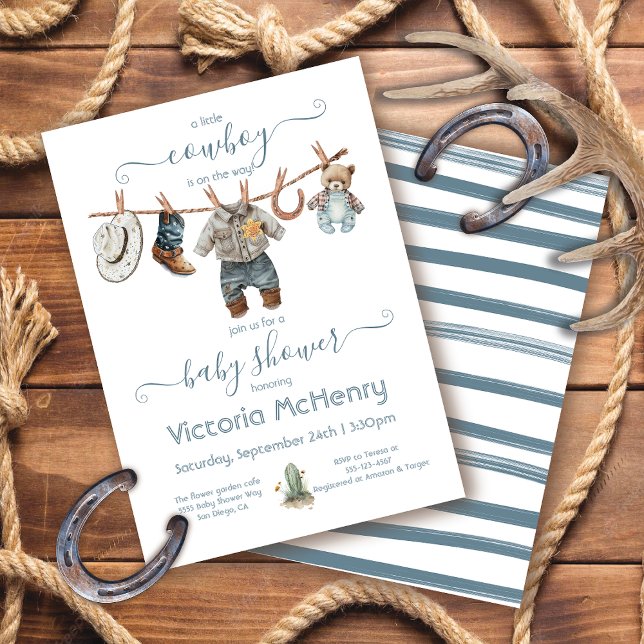 Kleine Cowboy Baby Boy Clothesline Baby Dusche Einladung (Von Creator hochgeladen)