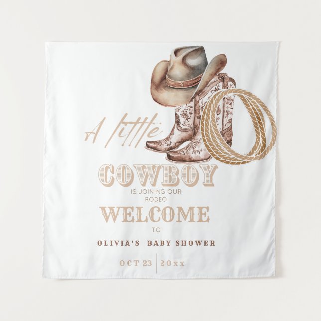 Kleine Cowboy Baby Dusche Begrüßungszeichen Wandteppich (Vorderseite)