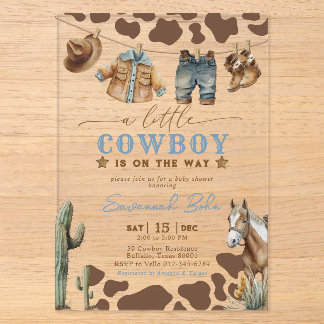 Kleine Cowboy-Baby-Party-Babykleidung Wasserfarbe Acryleinladungen