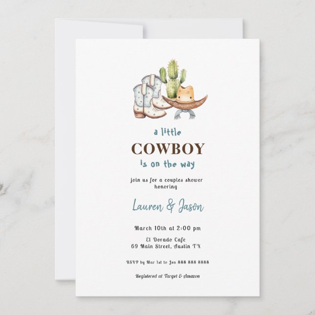 Kleine Cowboy-Babydusche Einladung (Vorderseite)