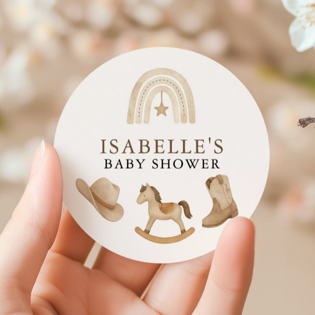 Kleine Cowboy-Babydusche Runder Aufkleber (Little Cowboy Baby Shower Classic Round Sticker)