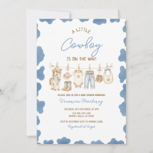 Kleine Cowboy-Blau-Baby-Shower-Wäscheleine Einladung