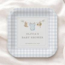 Kleine Cowboy-Gingham-Blau-Jungen-Baby-Shower-Part