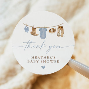 Kleine Cowboy-Kleiderleine Baby Shower Runder Aufkleber