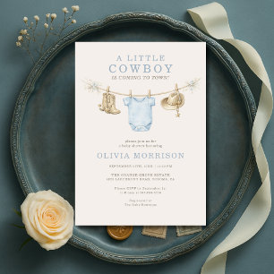 Kleine Cowboy-Rodeo-Ranch-Wäscheleine-Baby-Party Einladung