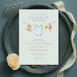 Kleine Cowboy-Wäscheleine-Baby-Party Einladung