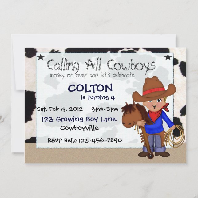 Kleine Cowboys - individuelle Einladungen (Vorderseite)