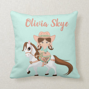 Kleine Cowgirl auf Pferd Mädchen Western Kissen
