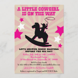 Kleine Cowgirl-Babyparty laden Schaukelpferd ein Einladung