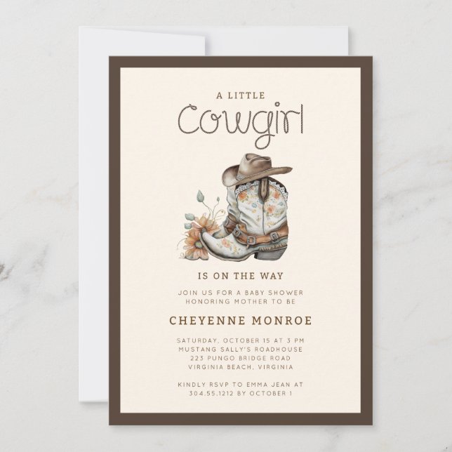Kleine Cowgirl Moderne Western Babydusche Einladung (Vorderseite)