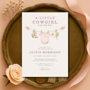 Kleine Cowgirl Pink Wäscheleine Mädchen Baby Showe Einladung