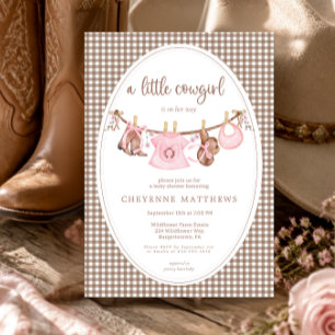 Kleine Cowgirl Rosa Wäscheleine Baby Shower Einladung