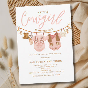 Kleine Cowgirl-Wäscheleine-Baby-Shower Einladung
