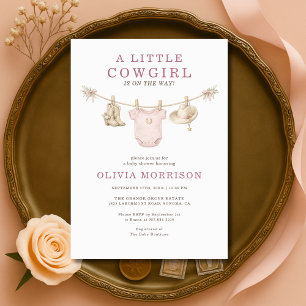Kleine Cowgirl-Wäscheleine Mädchen Baby Shower Einladung