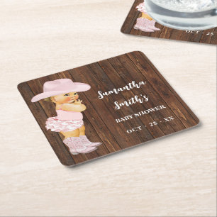 Kleine Cowgirl Western Baby Dusche Party Dekoratio Rechteckiger Pappuntersetzer