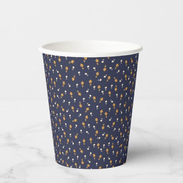 Kleine Creme und gelbe Blumen Pappbecher (Vorderseite)