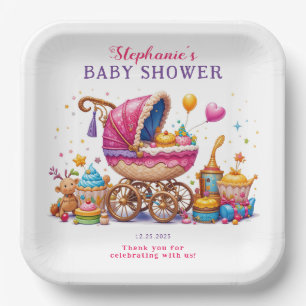 Kleine Cupcake Pink Stroller Kinderdusche Pappteller